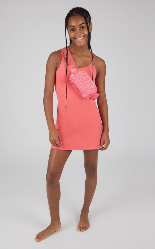 Girls Tennis Dress With Inner Bra and Matching Leopard Fanny Bag