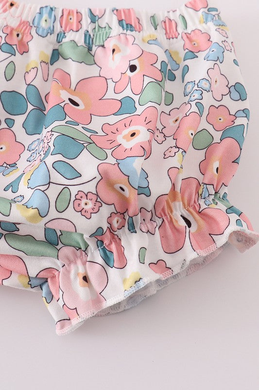 Pink Summer Floral Print Bloomer Set
