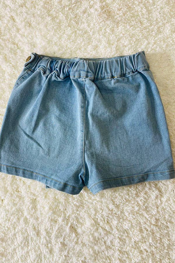 Blue girls asymmetrical hem denim shorts