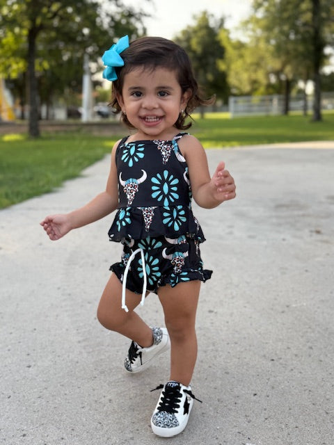 Baby Girls Turquoise Western Cow Bummie Clothes Sets