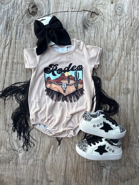 Baby Infant Girls Western Rodeo Fringe Short Sleeve Rompers