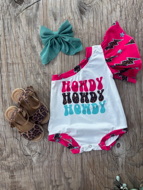 Baby Girls Western Howdy One Shoulder Rompers