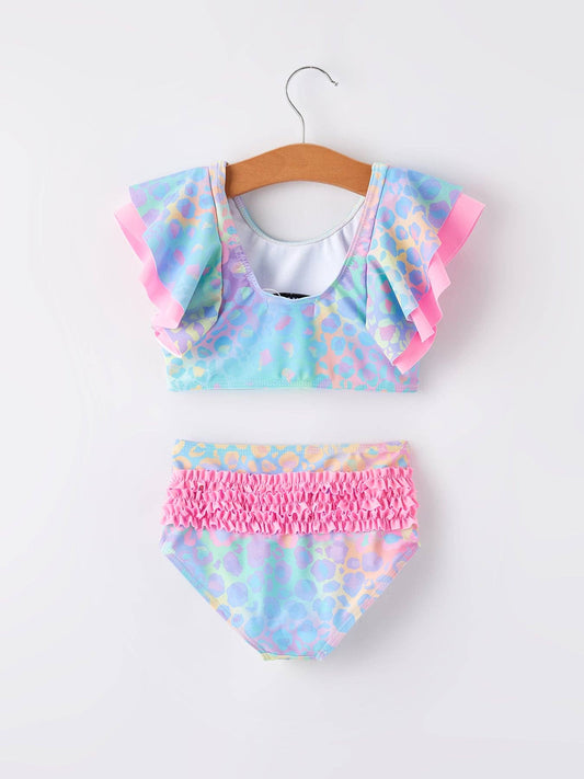 Colorful Leopard Print Girls' Swimsuit