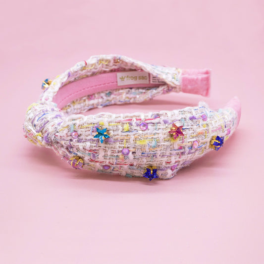Embellished Knot Headband - Tweed Star Rhinestone Charms