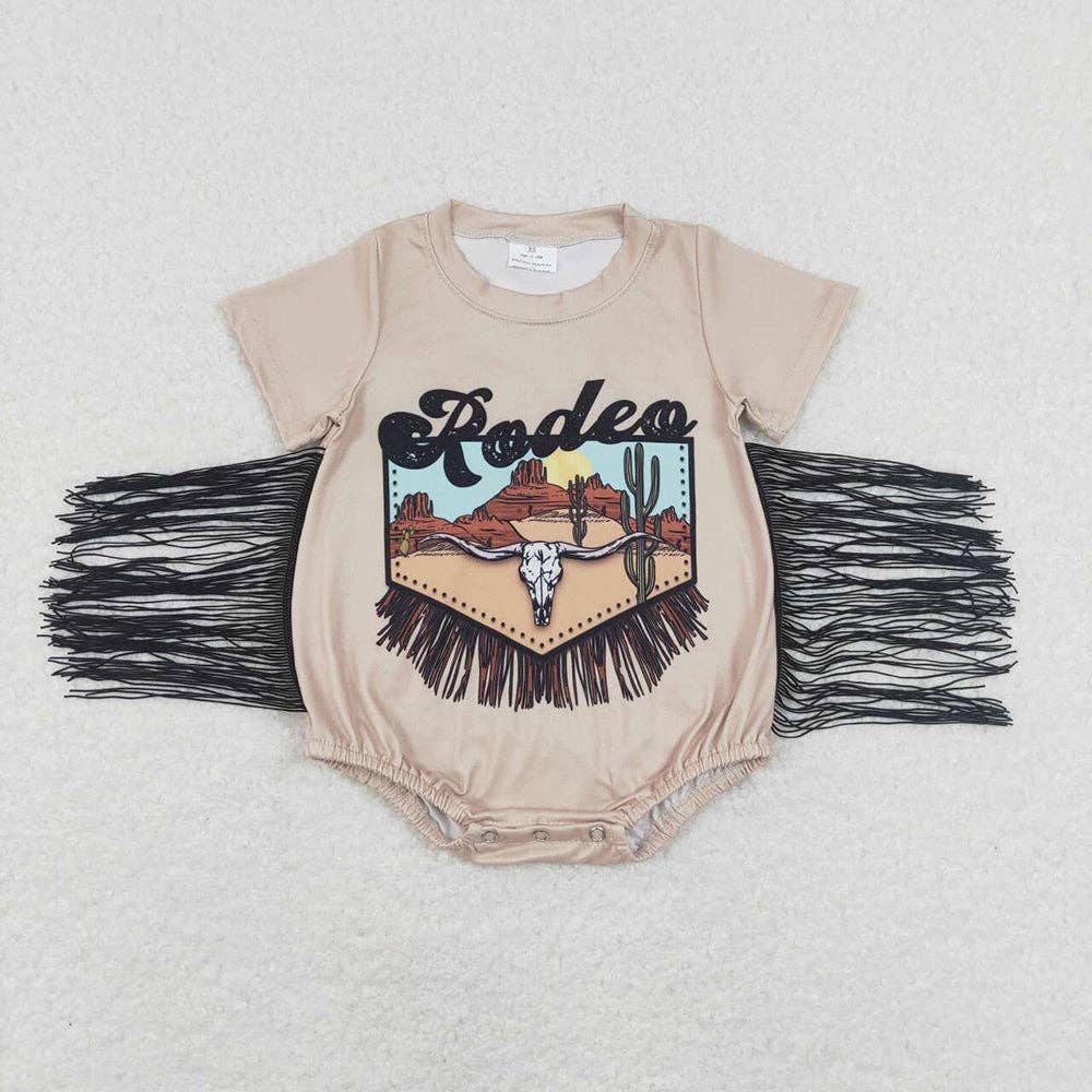 Baby Infant Girls Western Rodeo Fringe Short Sleeve Rompers