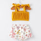 Yellow Floral Print Suspender Baby Girls Romper Set