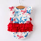 4th of July Bow Print Girls Romper
