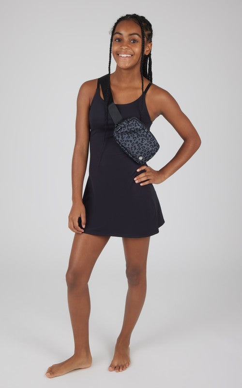 Girls Tennis Dress With Inner Bra and Matching Leopard Fanny Bag