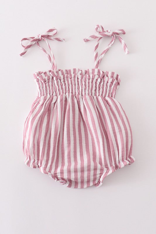 Premium Pink Stripe Smocked Girl Bubble