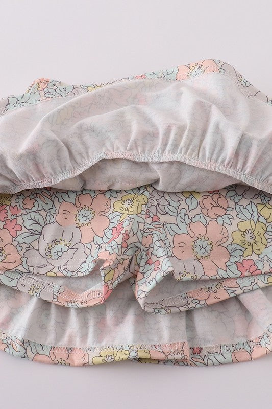 Pink Floral Print Skort Set