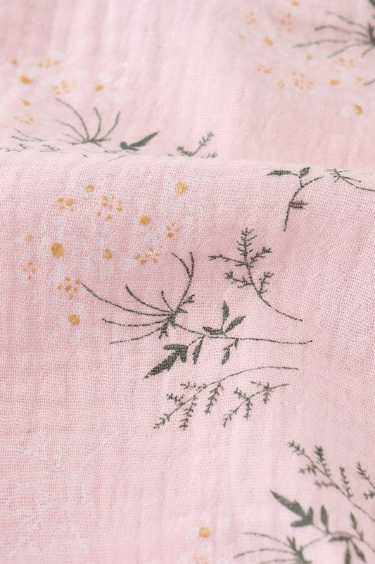 Pink Floral Print Muslin Girl Ruffle Bubble