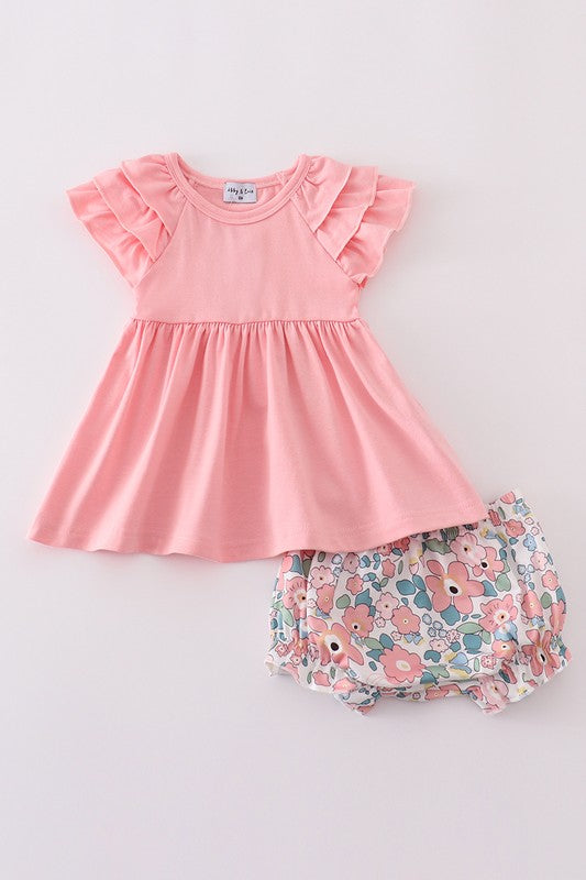 Pink Summer Floral Print Bloomer Set