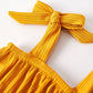 Yellow Floral Print Suspender Baby Girls Romper Set