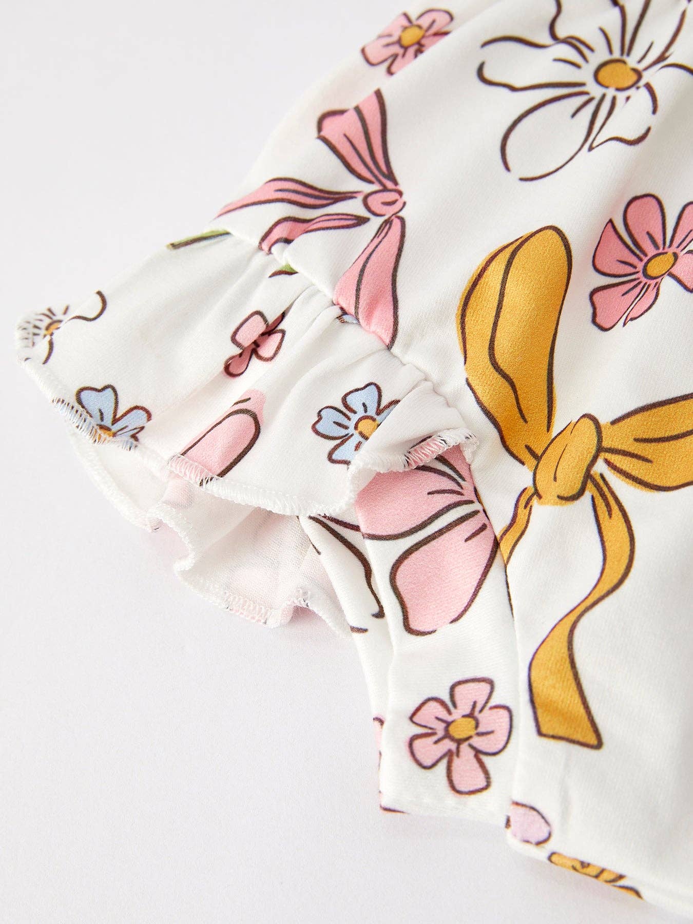 Yellow Floral Print Suspender Baby Girls Romper Set