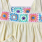Cream gauze 2pc girls set w/ knitted floral hem