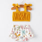 Yellow Floral Print Suspender Baby Girls Romper Set