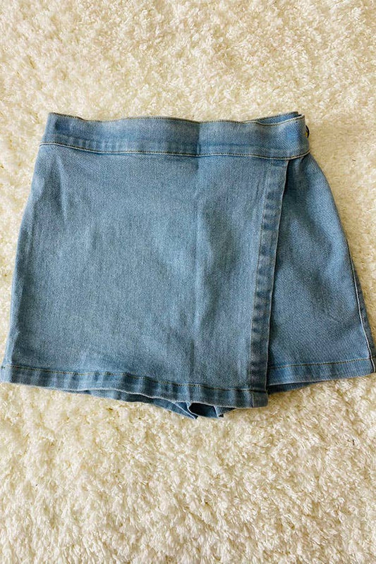 Blue girls asymmetrical hem denim shorts