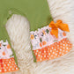 Green Embroidered Floral Jack-o-Lantern Ruffle Romper