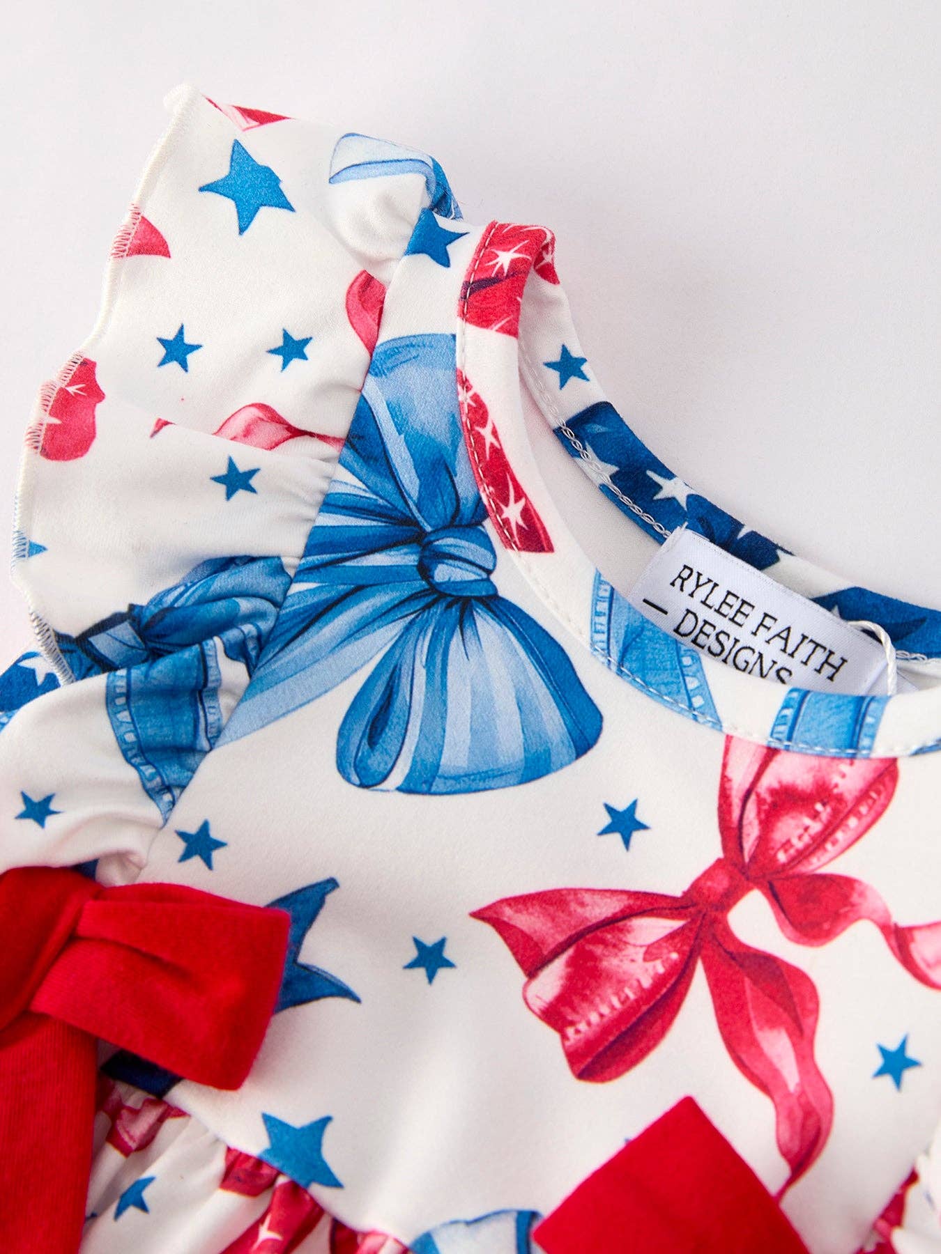 4th of July Bow Print Girls Romper